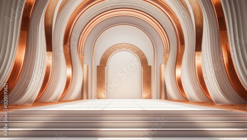 White golden ceremony award stage venue background.