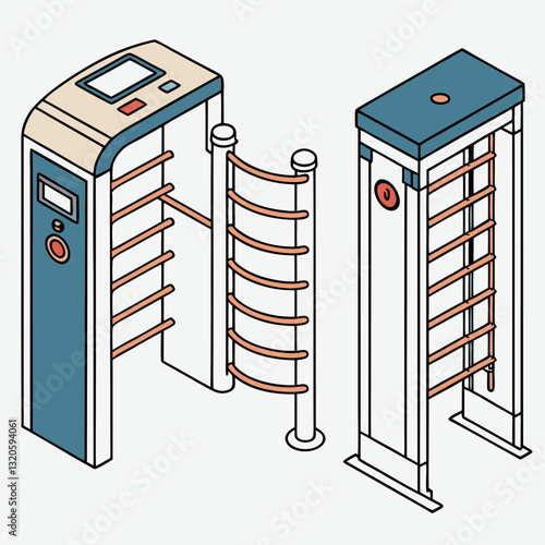 Isometric turnstile illustrations for access control and security systems