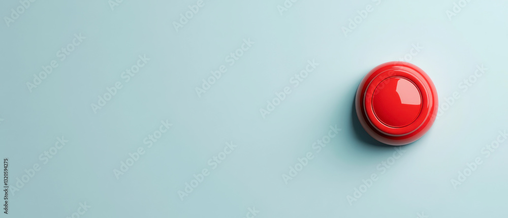 A close-up of a shiny red button on a pale blue background, creating a striking visual contrast. A close-up of a shiny red button on a pale blue background, creating a striking visual contrast.
