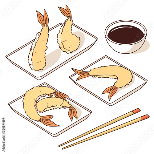 A delightful illustration of crispy tempura shrimp served with dipping sauce