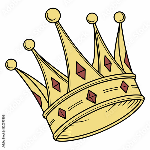 Stylized gold crown with gemstones, vintage design for royalty concept