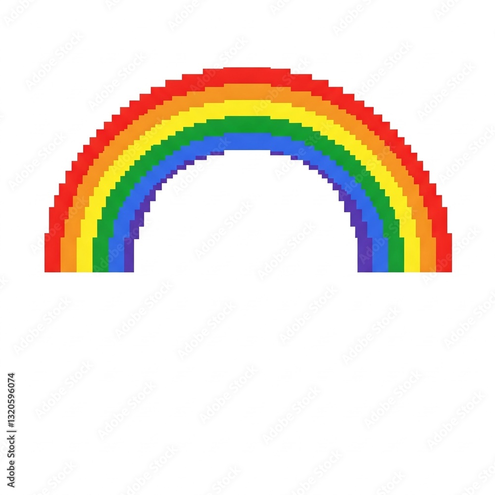 Fototapeta premium A rainbow in pixel art style on a white background.