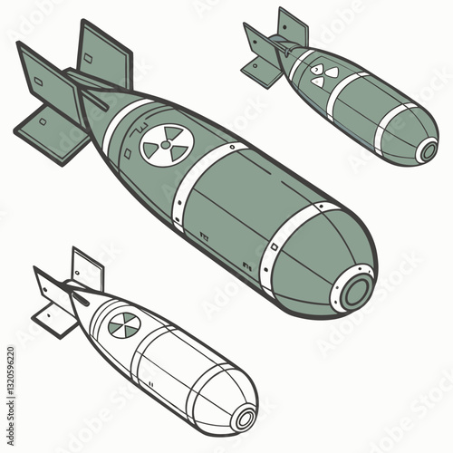 Stylized Atomic Bomb Illustration with Green Color, Vector Illustration