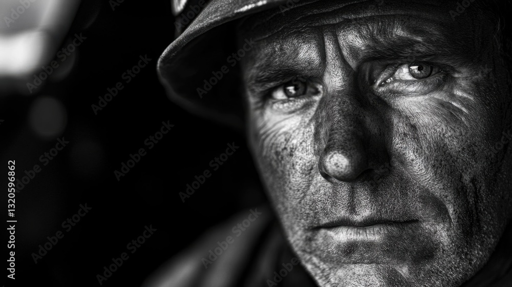 Exhausted firefighter after a shift. Exhausted firefighter after a shift.