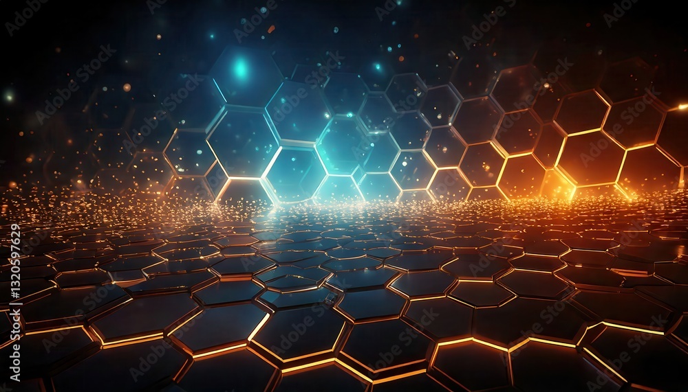 Obraz premium Neon Hexagonal Grid Illuminated by Vibrant Lights