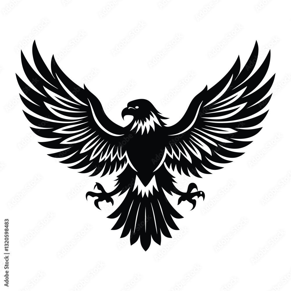 Obraz premium Majestic Eagle Silhouette Vector Illustration, Bold and Patriotic Design on a White Background