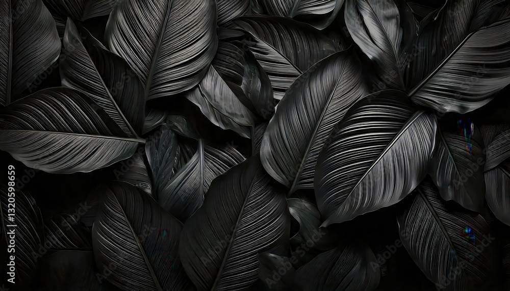 Fototapeta premium Dark Tropical Leaf Texture with Abstract Black Leaves – Flat Lay