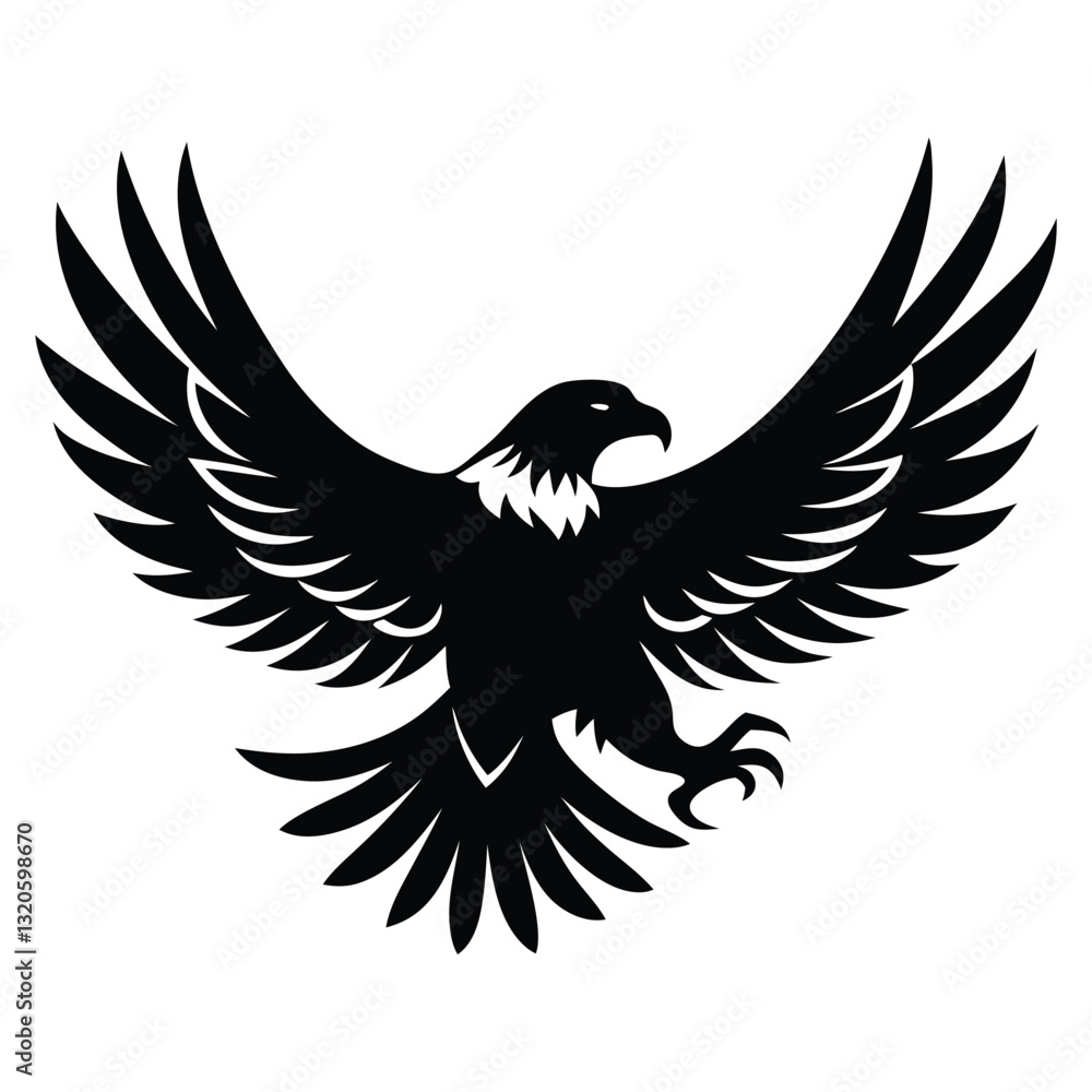 Obraz premium Majestic Eagle Silhouette Vector Illustration, Bold and Patriotic Design on a White Background