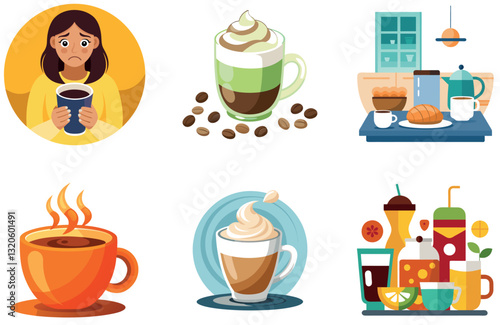Young Woman's Cozy Coffee Bundle. Scenic Mountain View Collection Stickers