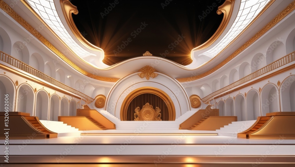 White golden ceremony award stage venue background.