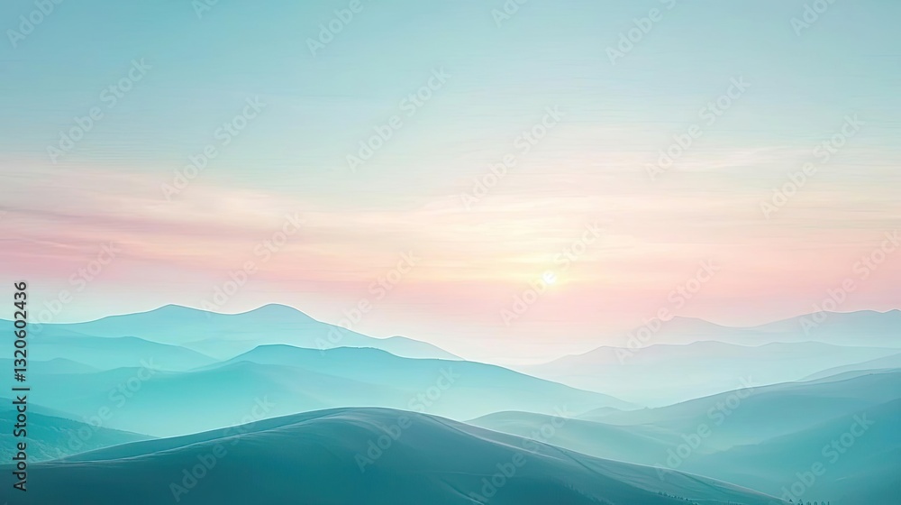 Abstract landscape background concept. A serene sunrise illuminating soft, rolling hills in pastel hues and gentle light. Abstract landscape background concept. A serene sunrise illuminating soft, rolling hills in pastel hues and gentle light.