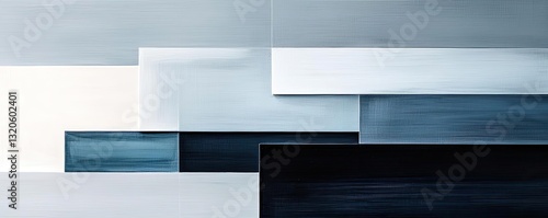 Minimalist graphic design abstract background idea. A modern abstract artwork featuring layered shades of blue and white tones.