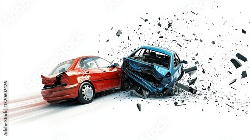 Dramatic scene of a car accident with two vehicles narrowly avoiding collision in a tense and chaotic moment