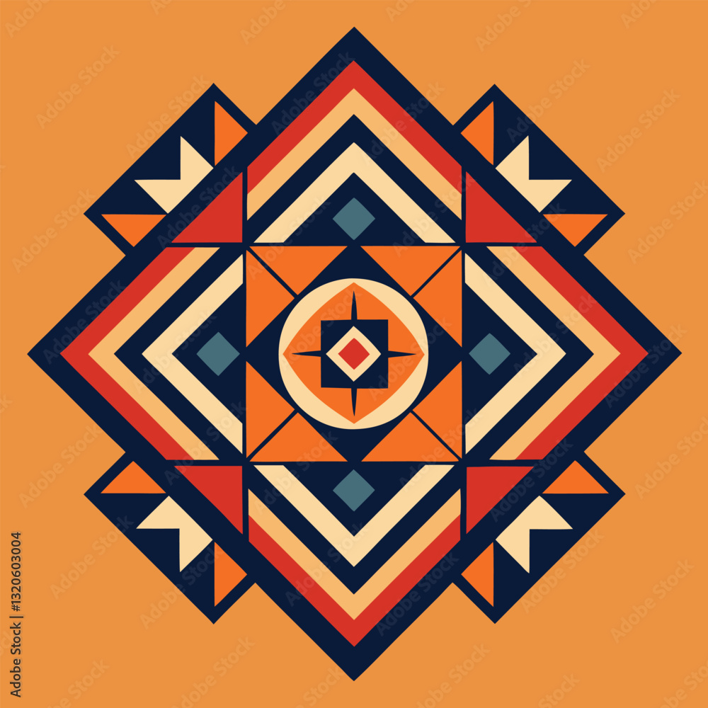 Modern Geometric Pattern Design | Abstract Symmetrical Vector Art in Orange, Navy & Cream Modern Geometric Pattern Design | Abstract Symmetrical Vector Art in Orange, Navy & Cream