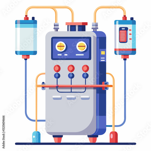 dialysis machine with connected tubes and filters