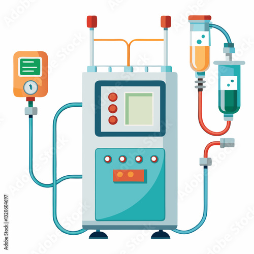 dialysis machine with connected tubes and filters