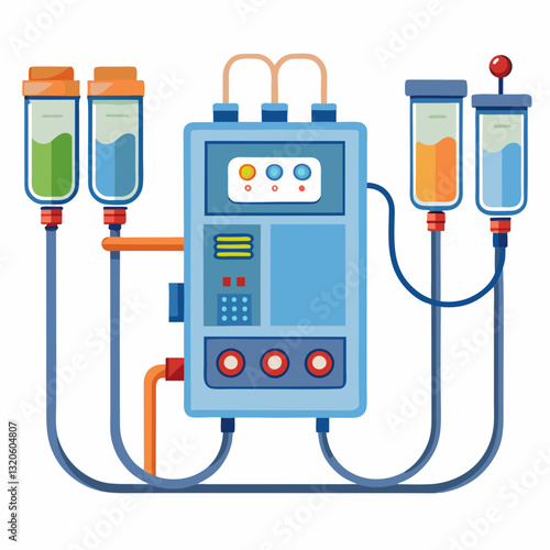dialysis machine with connected tubes and filters