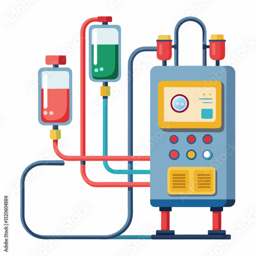dialysis machine with connected tubes and filters