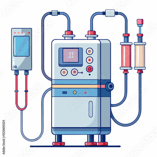 dialysis machine with connected tubes and filters