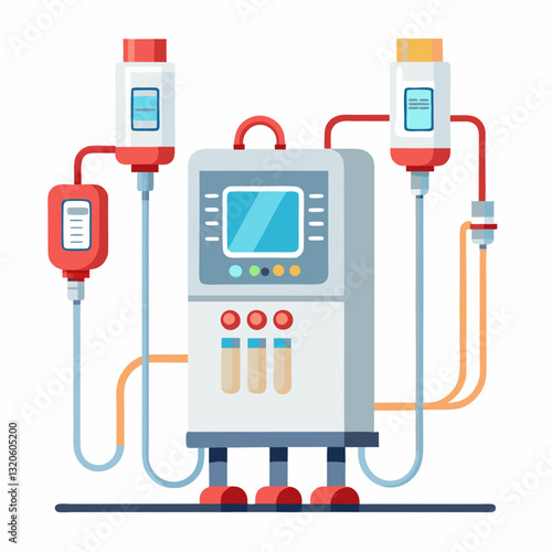 dialysis machine with connected tubes and filters