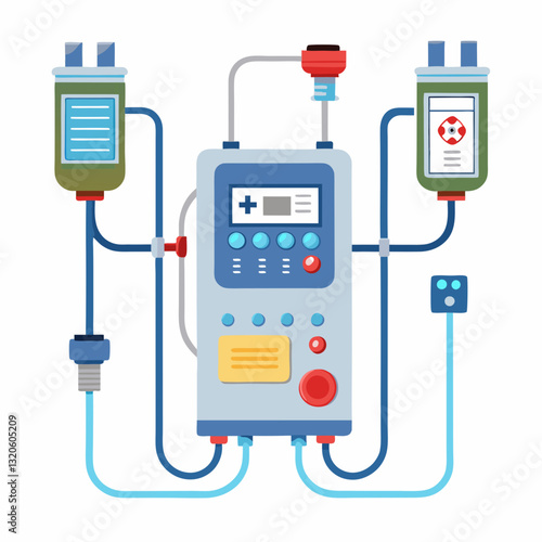 dialysis machine with connected tubes and filters