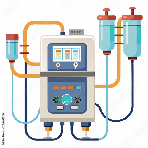 dialysis machine with connected tubes and filters