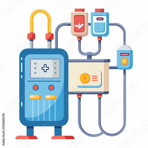 dialysis machine with connected tubes and filters