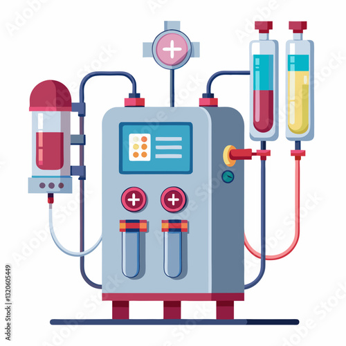 dialysis machine with connected tubes and filters