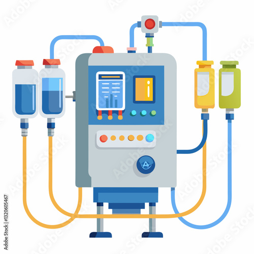 dialysis machine with connected tubes and filters