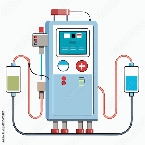 dialysis machine with connected tubes and filters