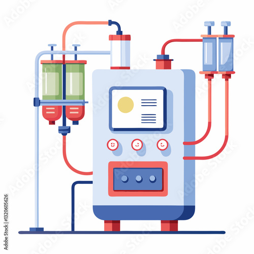 dialysis machine with connected tubes and filters