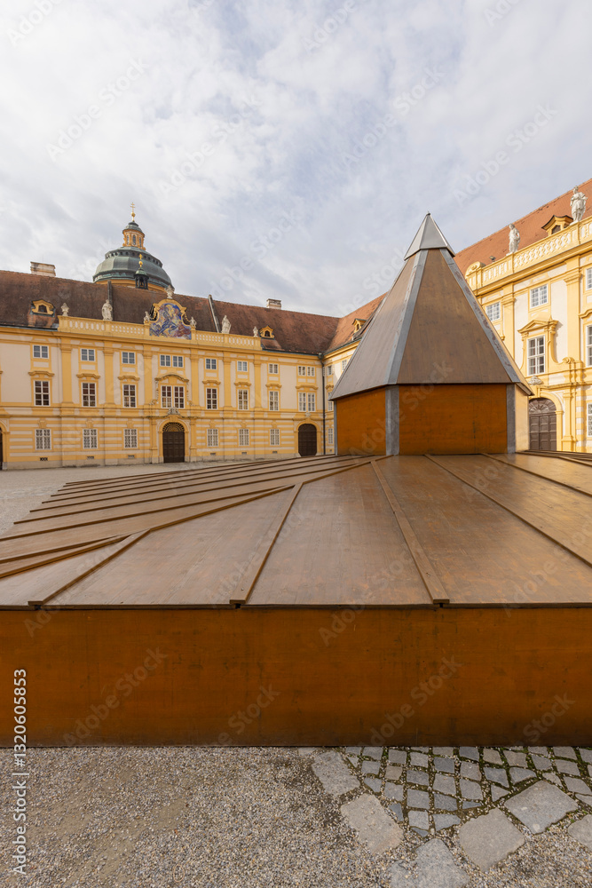 Melk Abbey on hill above town, Prelate's courtyard, Melk, Austria