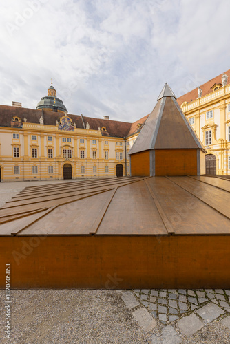 Obraz na płótnie Melk Abbey on hill above town, Prelate's courtyard, Melk, Austria w salonie