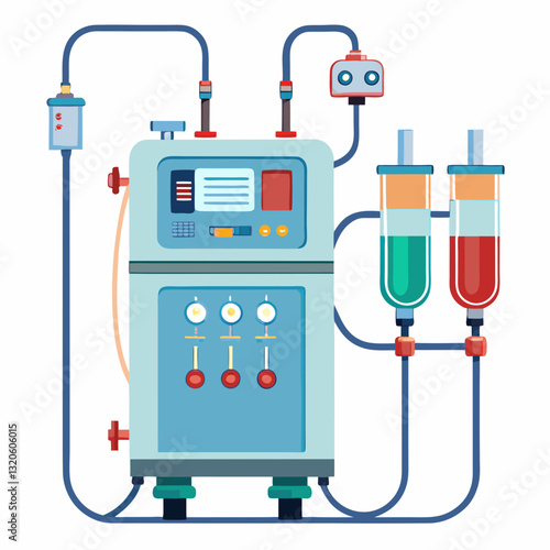 dialysis machine with connected tubes and filters