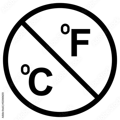Black circle, C F warning symbol degrees Celsius Fahrenheit