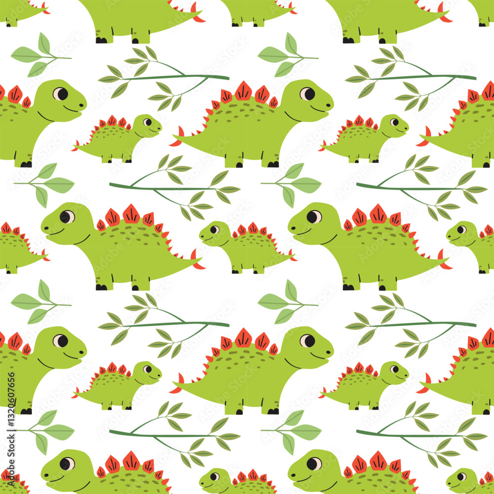 Seamless vector pattern with playful dinosaurs . Perfect for kids apparel, wallpapers, and themed designs. Hand drawn cute dinosaur .