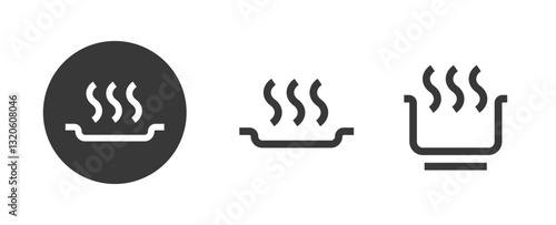 Hot warm plate cooking tray icon simple thin line stroke outline graphic vector illustration set, boiling cook saucepan pan pot ui sign symbol pictogram, preheat heat kitchen appliance utensil dishes