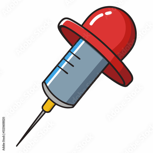 hypodermic needle wearing a cap