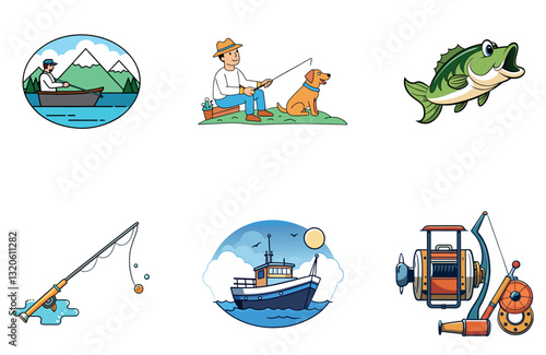 Hot Creamy Lamb Stew Bundle. Fishing Trip Deliciousness Collection Icons