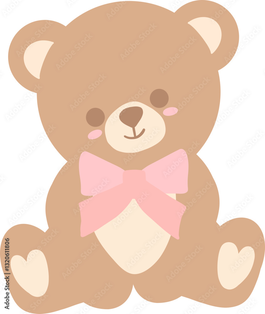 Coquette teddy bear with pink bow: Flat Designs Illustration Coquette teddy bear with pink bow: Flat Designs Illustration