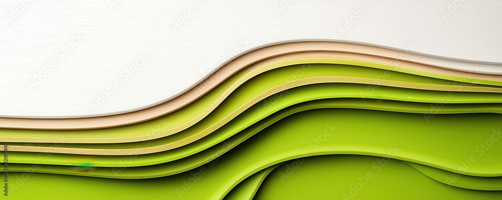 Obraz premium A stylized abstract design featuring layered curves in green and beige, creating a soothing visual effect with a modern aesthetic.