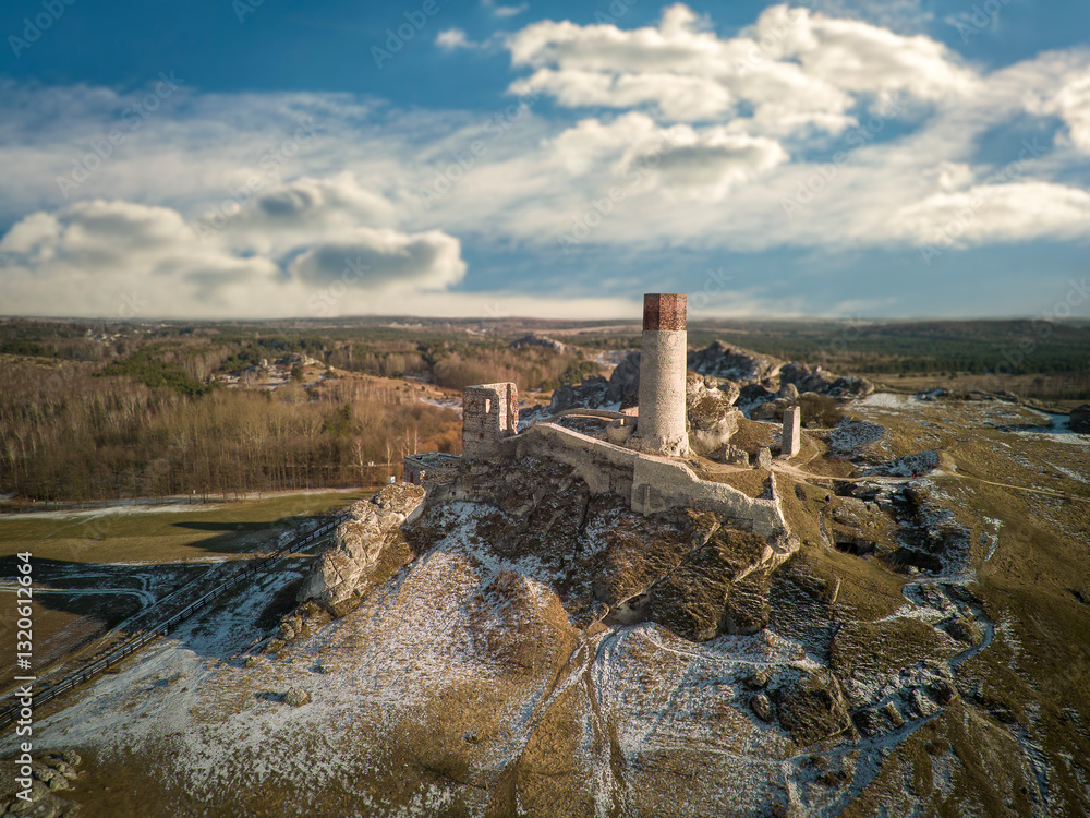 Ruins of a medieval castle in the village of Olsztyn near Częstochowa, Poland.
