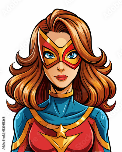 Pop art comic book style super heroine punching with brown hair
