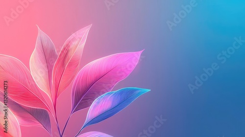 Floral illustration abstract background idea. Vibrant digital leaves with gradient colors against a soft background.