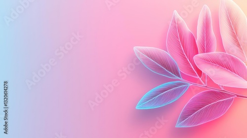 Floral illustration abstract background idea. Soft pastel leaves in pink and blue shades, creating a tranquil and calming background.