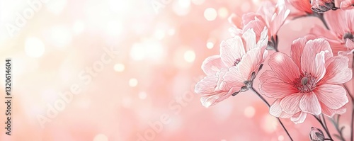 Floral illustration abstract background idea. Beautiful pink flowers against a dreamy soft background with gentle bokeh effect.