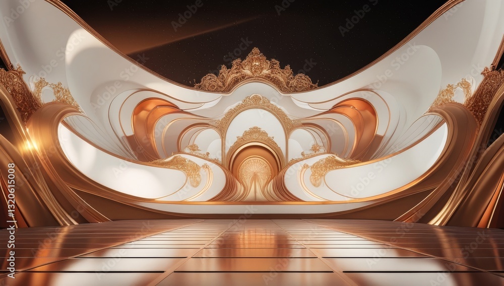 White golden ceremony award stage venue background.
