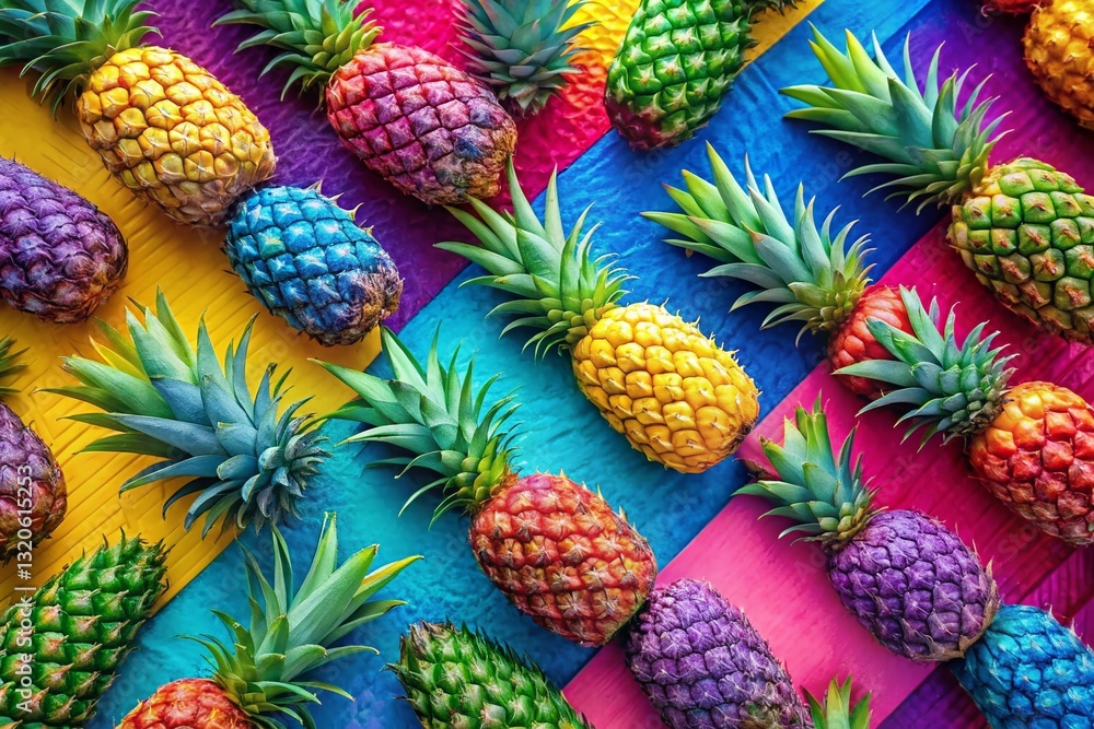 Aerial View Colorful Pineapple Pattern, Drone Shot Fresh Tropical Fruit Abstract Design Aerial View Colorful Pineapple Pattern, Drone Shot Fresh Tropical Fruit Abstract Design