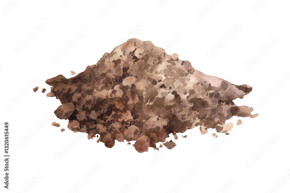 Big beautiful pile of ground and crushed cocoa powder in brown color. Watercolor illustration in realistic style for food packaging, confectionery branding, menu design and dessert projects Big beautiful pile of ground and crushed cocoa powder in brown color. Watercolor illustration in realistic style for food packaging, confectionery branding, menu design and dessert projects