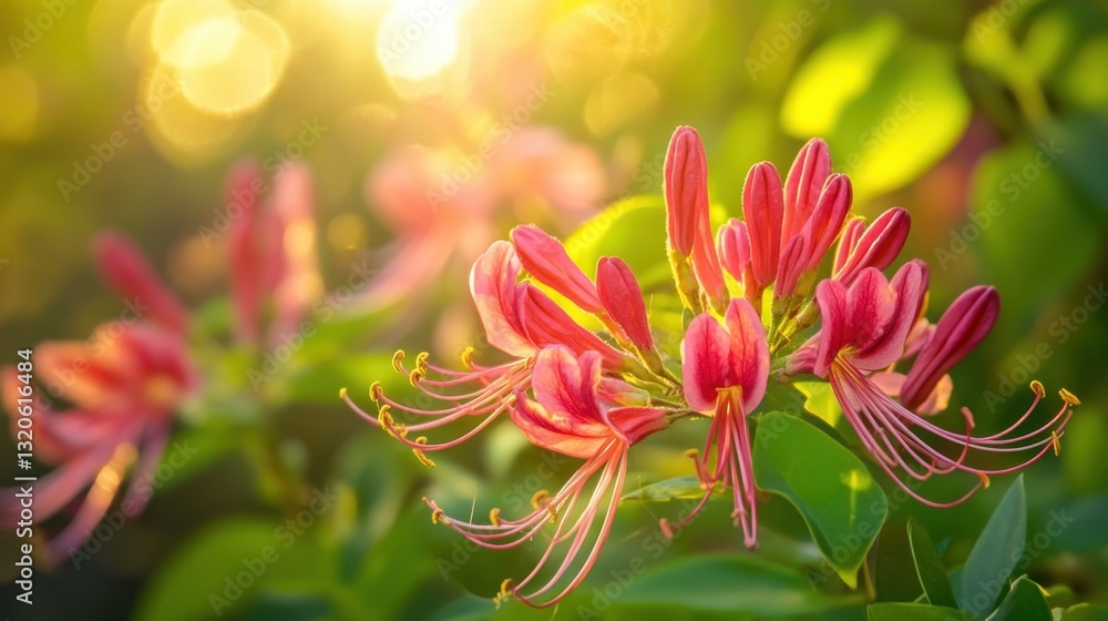 Vibrant honeysuckle berries growing in a sunlit garden, representing vitality and nature endless cycle.